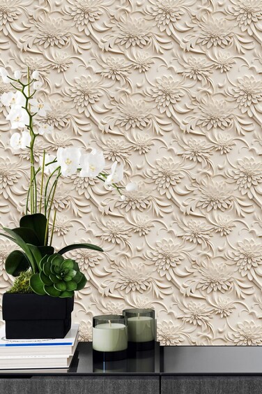 weiseni 3D Yellowish-Brown Floral Peel and Stick Wallpaper 3D Nude Visual Effect Wallpaper Self Adhesive Removable Wallpaper Renter Friendly Wallpaper 17.7"x393.7