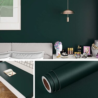 Livelynine Removable Green Peel and Stick Wallpaper for Bathroom Bedroom 15.8X394 Dark Green Contact Paper for Cabinets Desk Classroom Dorm Renter Friendly Sticky Wall Paper Decor Living Room Wall
