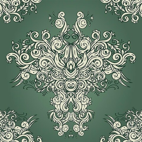 FunStick Damask Wallpaper Peel and Stick Vintage Green Victorian Wallpaper Removable Antique Dark Floral Wall Paper for Bathroom Waterproof Beige Damask Contact Paper for Walls Cabinets 17.5&quot;x118