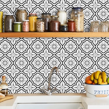 Sevalo Black White Peel and Stick Wallpaper Boho Contact Paper for Cabinets Black and White Geometric Contact Paper Self-Adhesive Removable Wallpaper Kitchen Drawer Liner Waterproof 17.5inW 78.7inL
