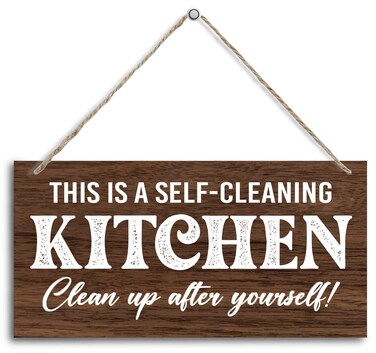 Kitchen Rules Wood Decor Sign, This is a Self-Cleaning Kitchen, Hanging Printed Wooden Plaque D&Atilde;&copy;cor, Rustic Kitchen Wall Sign, Farmhouse Wood Plaque for Home Hostel Shared Kitchen 12x 6inch