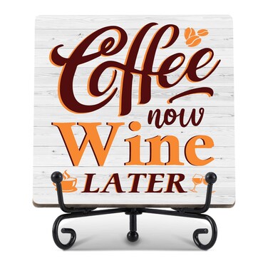 OXRUN Coffee Bar Decor, Farmhouse Kitchen Table Decor, Coffee and Wine Bar Sign, Wooden Decorative Sign with Iron Stand for Table Desk Shelf Display-E26