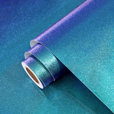 Wallercity 15.8''x236'' Glossy Teal Faux Metal Contact Paper for Countertops Green/Blue Shiny Wallpaper Peel and Stick for Cabinets Table Top Glitter Wall Paper for Kitchen Backsplash Waterproof Vinyl