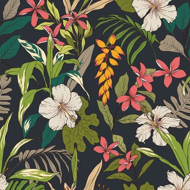 VEELIKE Black Floral Peel and Stick Wallpaper 17.7''x118'' Tropical Dark Leaf Floral Wallpaper Self Adhesive Removable Wallpaper Floral Contact Paper for Bedroom Living Room Walls Cabinets Shelves