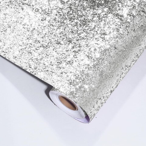 STICKEEP Silver Glitter Wallpaper Stick and Peel for Walls Sparkle Glitter Contact Paper Bedroom Accent Wallpaper Peel and Stick Glitter Wall Paper for Salon Showcase Cabinets Bathroom 17.71&quot; x 315