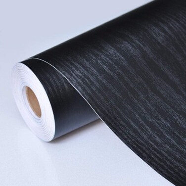 practicalWs Black Wood Contact Paper 17.7'' x 590.5'' Peel and Stick Wood Wallpaper Self Adhesive Black Wallpaper Covering for Kitchen Countertop Cabinets Vinyl Wrap Paper PVC
