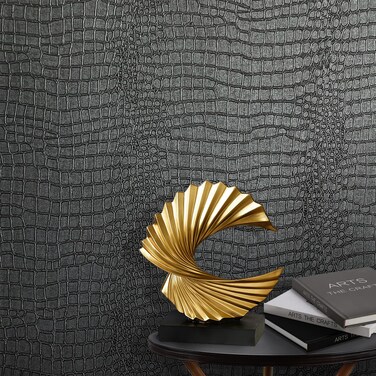 Zeeko 17.3 X 118.1 Crocodile Textured Wallpaper Black Peel and Stick Wallpaper - Easy Install &amp; Removable Contact Paper for Cabinet, Bedroom &amp; More