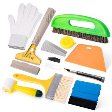 FOSHIO Professional Wallpaper Tools Kit, Including Wallpaper Smoothing Brush, Seam Roller, Paste Brush, Wallpaper Smoothing Tool, Wallpaper Scraper, Vinyl Wrap Gloves, Mesureing Tape, Exacto Knife