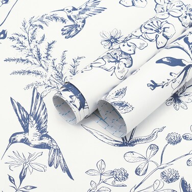 Safiyya Peel and Stick Wallpaper Floral Birds Contact Paper Blue and White Wallpaper Peel and Stick Modern Wallpaper Boho Wallpaper Removable Self Adhesive Wallpaper Vinyl Rolls 393"x17.3