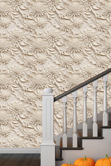 weiseni 3D Floral Peel and Stick Wallpaper 3D Visual Effect Wallpaper 17.7"x78.7" Self Adhesive Removable 3D Yellowish-Brown Flower Wallpaper Renter Friendly Wallpaper
