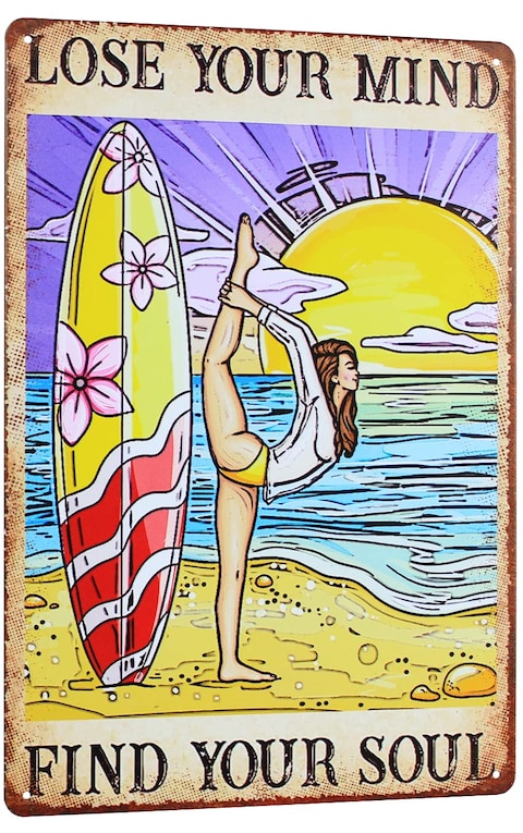 Lose Your Mind Find Your Soul Yoga Girl Tin Sign, Inspirational Wall Art Funny Yoga Tin Sign Vintage Metal Poster Hippie Soul Art,Wall Plaque Decor Outdoor Indoor Wall Sign 8x12 Inch