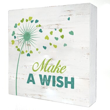 Positive Wooden Box Sign Desk Decor Make a Wish Wood Block Plaque Box Signs Rustic Box Sign for Home Living Room Office Shelf Table Decoration (5 X 5 Inch)