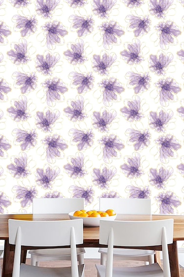 weiseni Floral Wallpaper Peel and Stick Self Adhesive Golden Edge Purple Flower Wallpaper 17.7"x393.7" Boho Contact Paper Removable Renter Friendly for Bedroom Living Room