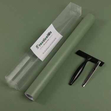 practicalWs Green Contact Paper Peel and Stick Wallpaper with Tools, Modern Removable Wall Paper for Bedroom Walls, 17.7'' x 590.5'' Self-Adhesive Thickened Wallpaper for Kitchen Cabinets and Drawers