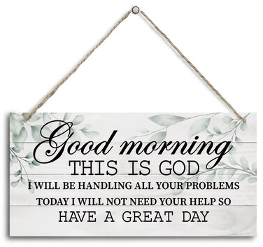 Good Morning This is God Inspirational Quote Wooden Decor Sign, Bible Verses Decor Signs, Hanging Printed Wooden Plaque Decor, Rustic Home Decor Sign, Hanging Christian Gift 12x 6inch