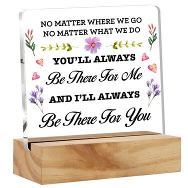 Inspirational Friendship Gift for Birthday Christmas, Friends Desk Decor Flowers Acrylic Desk Plaque Sign with Wood Stand Home Office Desk Sign Keepsake