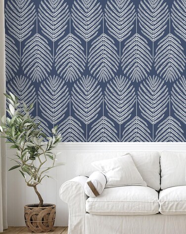 Fititem Blue Peel and Stick Wallpaper Coastal Boho Blue Contact Paper Cabinets Ocean Beach Modern Contact Paper Removable Self-Adhesive Waterproof Wallpaper for Bathroom Bedroom 78.7inL 17.3inW Dark