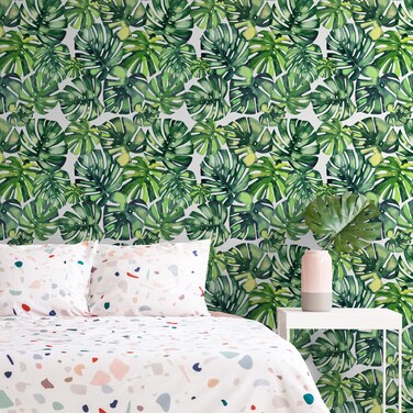 CHIHUT Green Leaf Peel and Stick Wallpaper 17.7''x236'' Green Tropical Botanical Palm Leaf Wallpaper Mural Self Adhesive Removable Wall Paper Vinyl Leaves Contact Paper for Wall Cabinets Nursery Decor