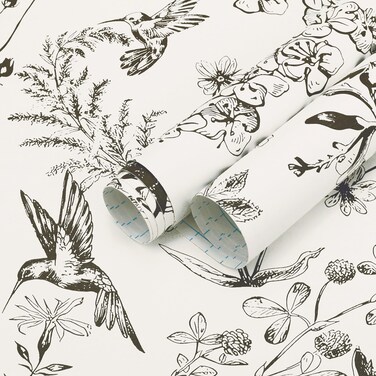 Safiyya Peel and Stick Wallpaper Floral Birds Contact Paper Black and White Wallpaper Peel and Stick Modern Wallpaper Boho Wallpaper Removable Self Adhesive Wallpaper Vinyl Rolls 393"x17.3
