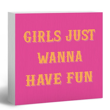 ANIANG Hot Pink Preppy Wooden Box Sign, Girls just Wanna Have Fun Desk Decor, Trendy Preppy Wood Block Box Sign Plaque for Pink Girls Room College Dorm Bachelorette Party Wall Decor
