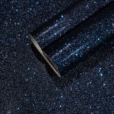 CHIHUT 15.7''x236'' Dark Blue Glitter Contact Paper for Walls Self Adhesive Black Blue Glitter Wallpaper Stick and Peel Removable Fabric Wallpaper Decorative Sparkle Wall Paper for Cabinets Dresser