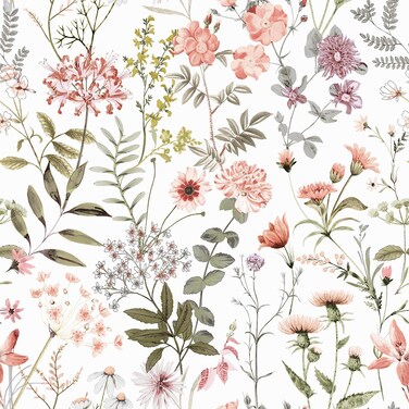 VEELIKE 17.7''x354'' Peach Pink Wildflowers Floral Wallpaper Mural Peel and Stick Pink Floral Contact Paper for Walls Shelves Nursery Wallpaper Removable Adhesive Floral Vinyl Wallpaper for Bedroom