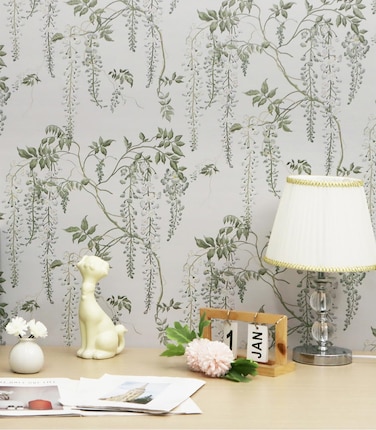 Vinjiasin Peel and Stick Wallpaper Green Leaf Floral Wallpaper Gray Vinyl Wallpaper Self Adhesive Removable Contact Paper for Furniture Decorative Wall Covering 16.1"x 393.7