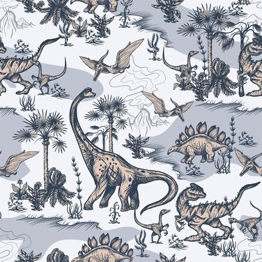 VaryStyle Dinosaurs Peel and Stick Wallpaper Grey/White Hand Drawn Landscape Wallpaper Self Adhesive Whimsical Kids Wallpaper Decorative Contact Paper for Boys Room Playroom Walls Drawers 17.7"x118