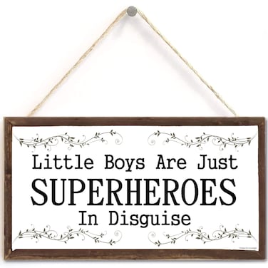 TOMATO FANQIE Little Boys are Just Superheroes in Disguise, Superheroes Kids Room Decor Sign Plaque 5 X 10 inch (US-G112)
