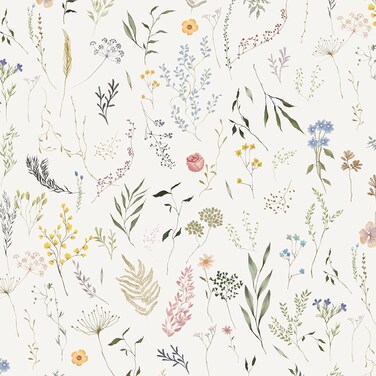 Dimoon 393"x16.1" Floral Peel and Stick Wallpaper Beige Contact Paper Thicken Wallpaper Delicate Flower Waterproof Green Leaf White Self Adhesive Removable Wall Paper Shelf Liner Decal Vinyl Roll