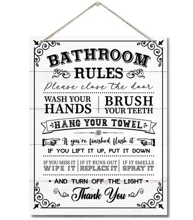 Bathroom Rules Decor Sign, Funny Rustic Bathroom Rules Prints Signs, Bathroom Laundry Room Decor, Hanging Printed Wall Plaque Wood Signs, Rustic Farmhouse Decorations for The Bathroom 10X7.8inch