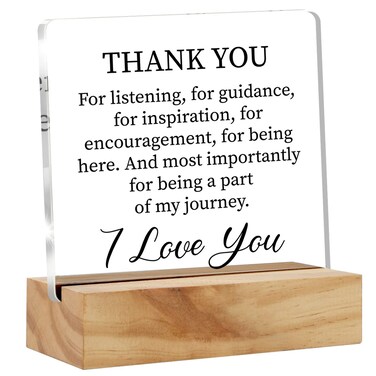 Appreciation Gift Thank You Gifts for Women Men Friends, Thank You I Love You Desk Decor Acrylic Desk Plaque Sign With Wood Stand Home Office Desk Sign Keepsake Present