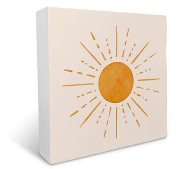 Abstract Boho Sun Orange Sunrise Sunshine Wood Box Sign Rustic Farmhouse Style Wood Block Plaque Decor for Bohemian Home Girls Room Wall Desk Shelf Decoration