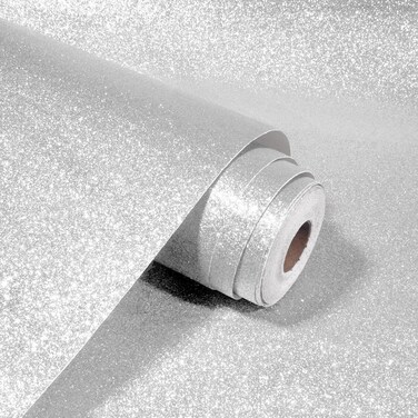 WESTICK Sparkle Glitter Wallpaper for Bedroom Walls 394 x 15.8 in Removable Silver Glitter Wallpaper Stick and Peel Self Adhesive Glitter Contact Paper for Living Room Wall Girls Vanity Drawers