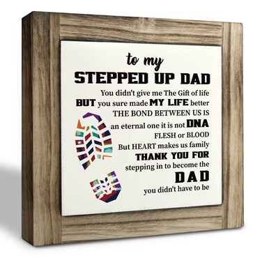 Stepped Up Dad Gift Wood Plaque Sign, Thank You for Stepping In to Become the Dad You Didn't Have to Be, Box Wood Plaques Desk D&Atilde;&copy;cor, Grateful Gift for Bonus Dad, Father's Day Gift for Step Dad