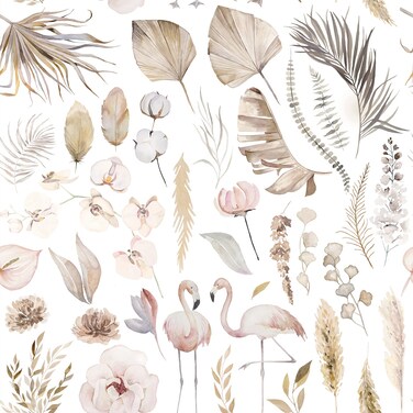 VEELIKE Soft Flamingo Floral Peel and Stick Wallpaper Boho Dried Tropical Leaf Floral Wallpaper Mural 17.7''x354'' Pink Botanical Wallpaper Prepasted Pink Contact Paper for Bedroom Livingroom Nursery
