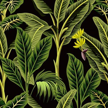 VaryStyle Tropical Jungle Peel and Stick Wallpaper Black/Green Palm Tree Banana Leaf Jungle Wallpaper 17.7"x118" Removable Self Adhesive Tropical Dark Contact Paper for Cabinets Bedroom Bathroom Walls