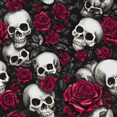 VEELIKE Antique Rose Skulls Wallpaper Peel and Stick Dark Gothic Flower Wallpaper for Bedroom Bathroom Accent Wall 17.7''x118'' Removable Floral Wallpaper Prepasted Skulls Contact Paper for Cabinets