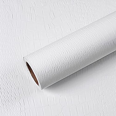VEELIKE 15.7''x354'' White Crocodile Wallpaper Peel and Stick Waterproof White Contact Paper for Walls Cabinets Textured White Wallpaper Removable Leather Wall Paper for Bedroom Living Room Furniture