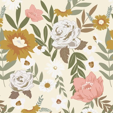 Large Floral Peel and Stick Wallpaper Boho Removable Wallpaper for Bedroom Bathroom Easy Peel Off Wallpaper Stick on Wallpaper Vintage Renter Friendly Wall Paper with Knife Tape Measure 78.7" X 17.7