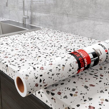 Decotalk Terrazzo Contact Paper 17.7"x120" Terrazzo Contact Paper for Countertops Waterproof Terrazzo Peel and Stick Wallpaper for Kitchen Removable Wallpaper Self Adhesive Granite Contact Paper Matte