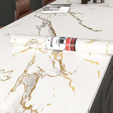Decotalk White Marble Contact Paper for Countertops 17.7x120 Inch White and Gold Contact Paper Peel and Stick Countertop Contact Paper Waterproof White and Gold Marble Contact Paper Marble Wallpaper