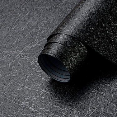 Safiyya 17.3" X 118" Peel and Stick Wallpaper Black Silk Contact Paper Textured Wallpaper Peel and Stick Modern Solid Color Wallpaper for Bathroom Vinyl Rolls