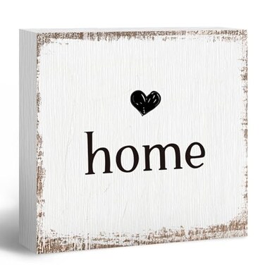 ANIANG Home Sign, Home Signs for Home Decor, Welcome Home Sign, Rustic Farmhouse Desk Decor, Sweet Home Wood Block Box Sign Plaque for Living Room Home Wall Shelf Decor, Housewarming Gifts
