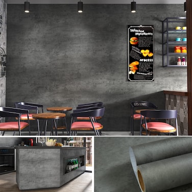 BURGELIY Dark Grey Concrete Wallpaper Concrete Contact Paper for Walls Cement Textured Wallpaper Peel and Stick Wall Paper Sticker Pull and Stick 16"x118" Matte Adhesive Wallpaper for Bedroom Bathroom