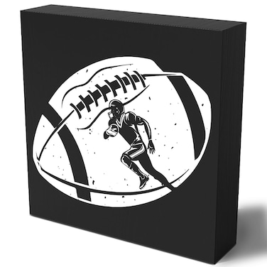 Funny Football Player Wooden Box Sign Plaque Football Black Wood Box Sign Rustic Art Home Shelf Desk Decor 5 x 5 x 1 Inches