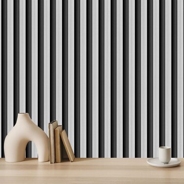 weiseni Peel and Stick Wallpaper Contact Paper White and Black Wood Grain Slat Panels Countertops Modern Removable Renter Apartment Friendly Self Adhesive 3D Easy Vinyl Wrap 118" x 17.7
