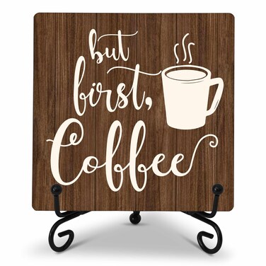 Coffee Sign For Coffee Shop Wood Plaque, I Either Drink Coffee Or I Wood Block, Funny 5x5 Inch Decor Plaque, Home Office Farmhouse Table Centerpiece Tabletop Desk Wood Sign, One Piece-A(35)