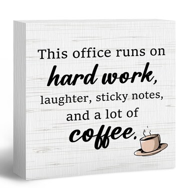 ANIANG Office Coffee Wooden Box Sign, Funny Office Signs, Work Office Desk Decor, This Office Runs on Hard Work Wood Block Box Sign Plaque for Coffee Station Hr Office Home Workplace Shelf Decor