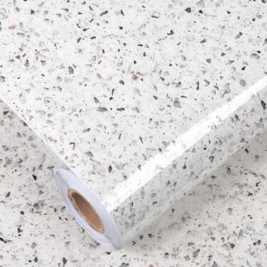 A-b-cil Gray White Granite Contact Paper 400" X 16" Terrazzo Wallpaper Peel and Stick Countertops Self Adhesive Waterproof Vinyl Film for Kitchen Counters Bathroom Counters Wall Paper